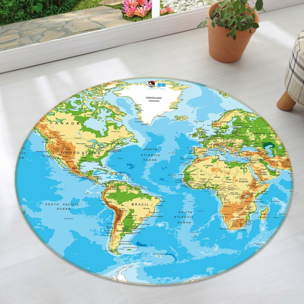 3D World Map Round Game Rug Mat Elegant Photo Carpet NAO4079 Fay  