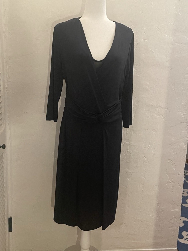 Max Mara Midnight Black Jersey Dress Surplice W Pewter Disc Size 46 Italy 12/US