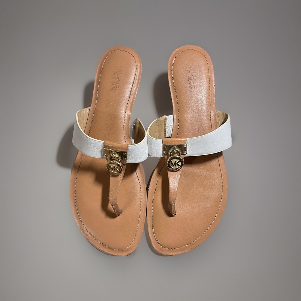 Michael Kors Womens Hamilton Leather Flat Thong Sandals