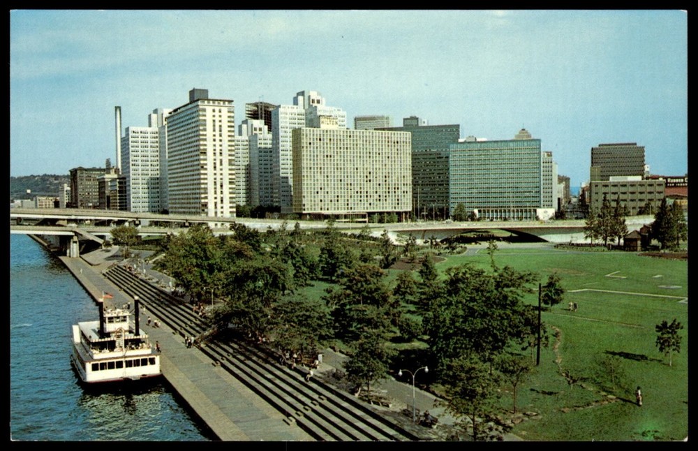 Vintage Pittsburgh PA Gateway Center Skyline Allegheny River Chrome Postcard