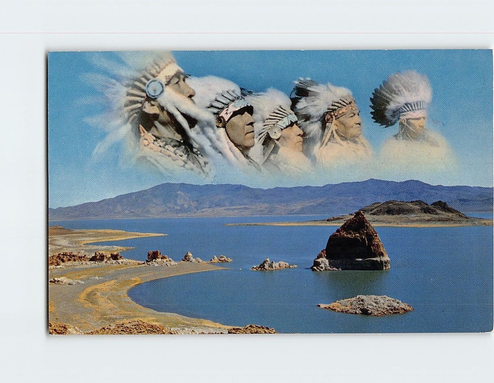 Postcard Some of the Chiefs & Panoramic View of Pyramid Lake Nevada USA