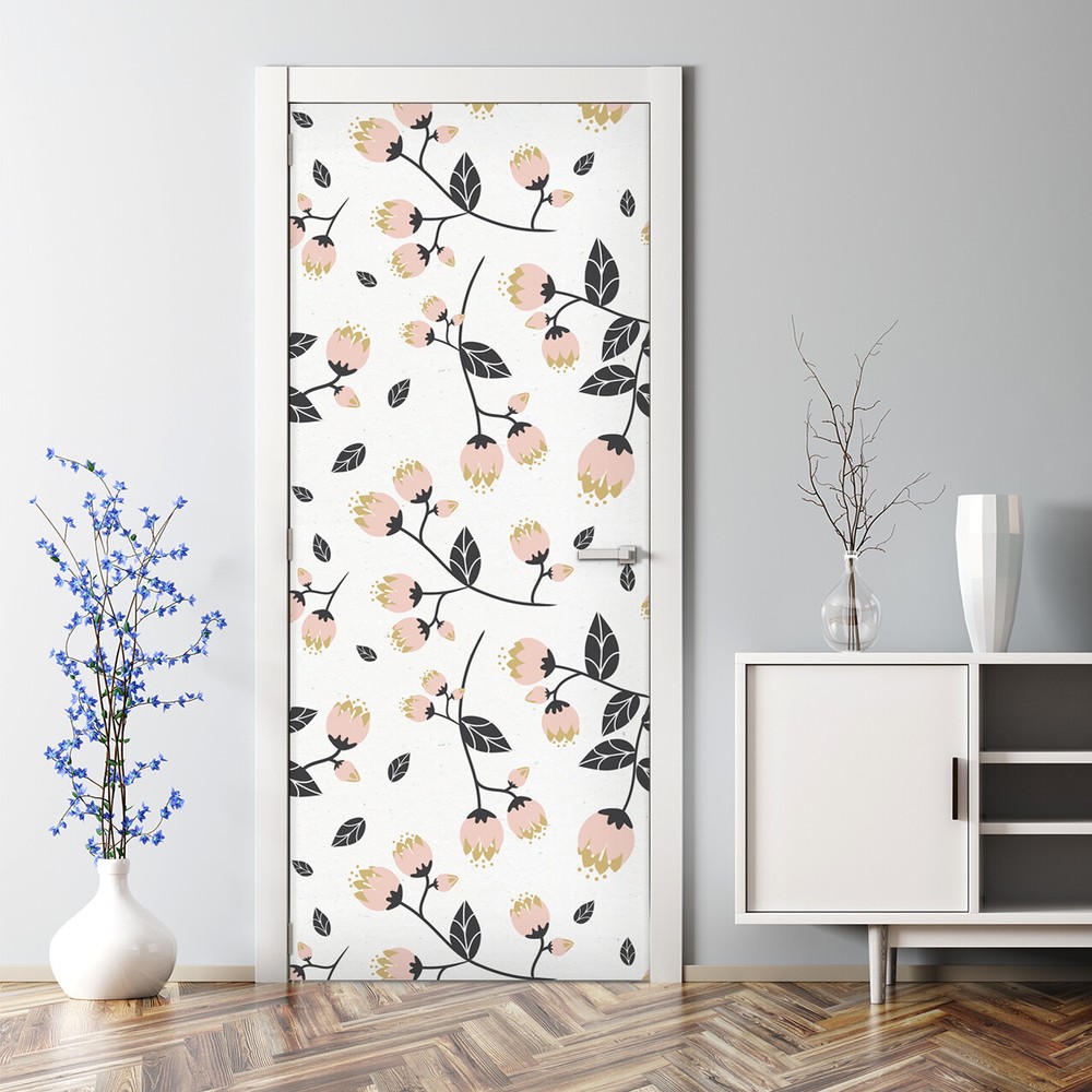 Bubble Free Door sticker Spring Vintage Flowers Floral Wall Covering Watercolour