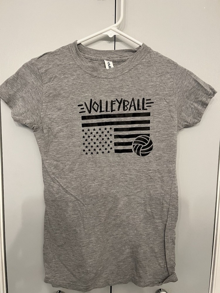 Tultex Unisex S Gray Crew Neck Short Sleeve USA Volleyball Graphic T-Shirt