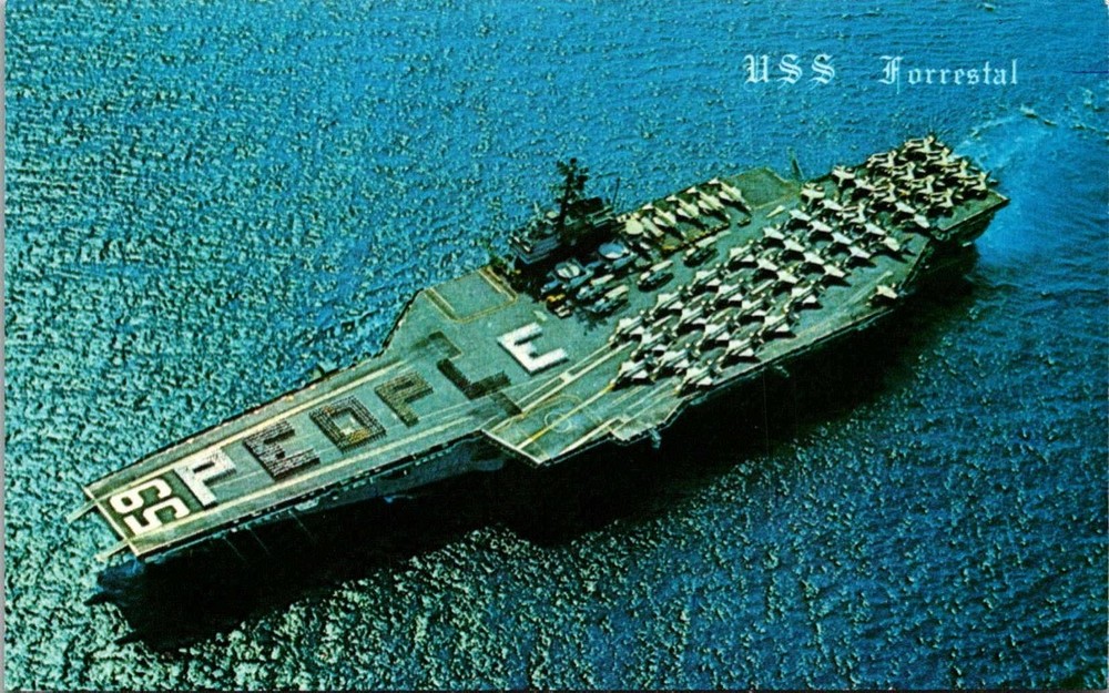 USS Forrestal Aircraft Carrier Ship Aerial View Postcard