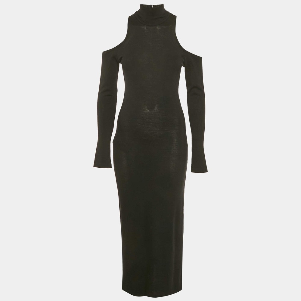 Balmain Black Wool Knit ColdShoulder Maxi Dress M