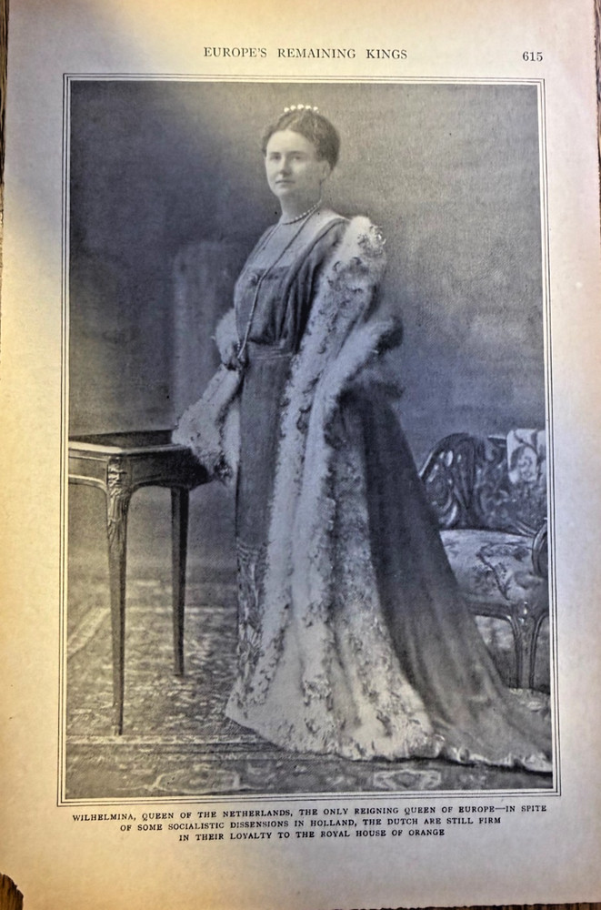 1919 Vintage Magazine Illustration Wilhelmina Queen of the Netherlands