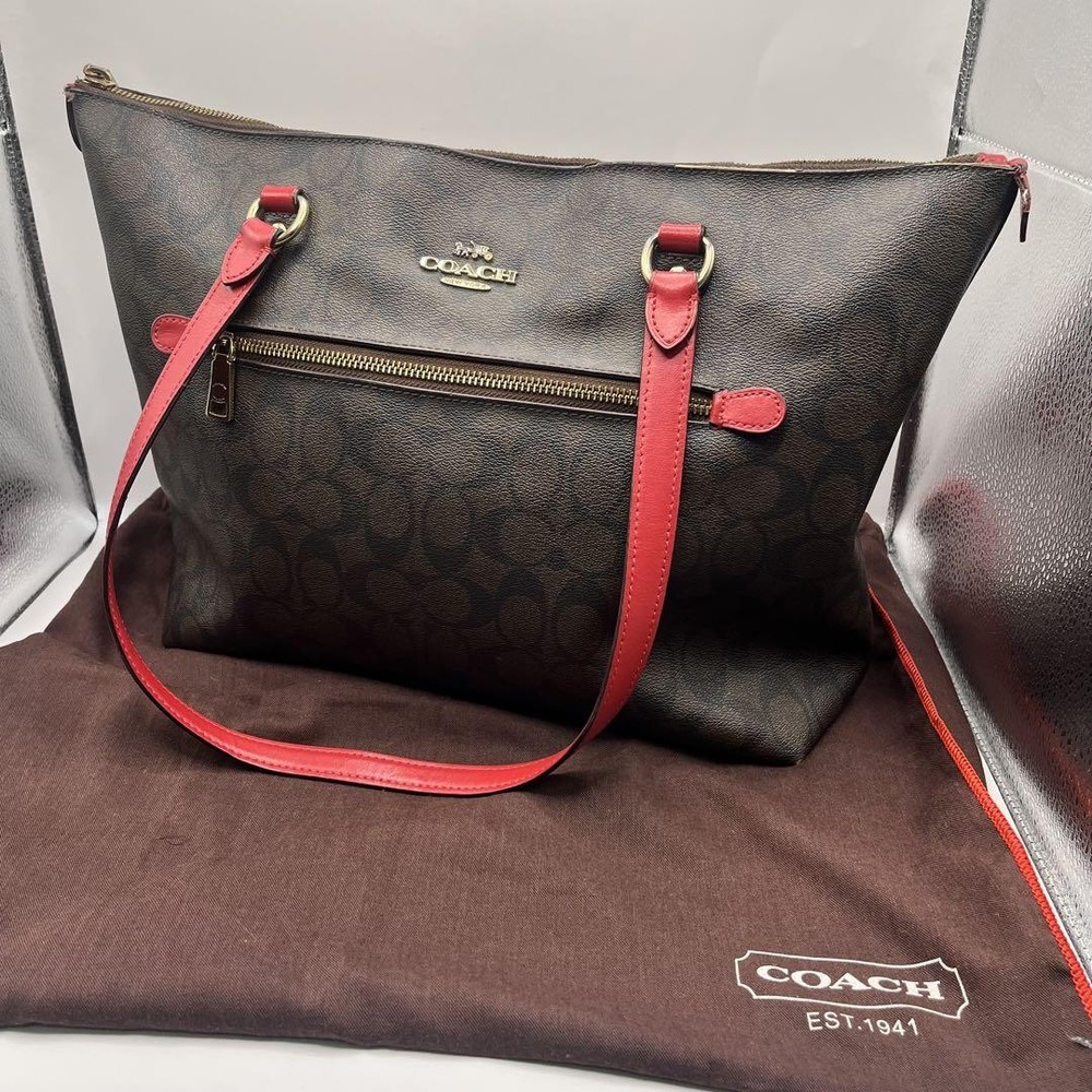 COACH Signature Tote Bag Shoulder Carry F79609 in Excellent Condition with Storage