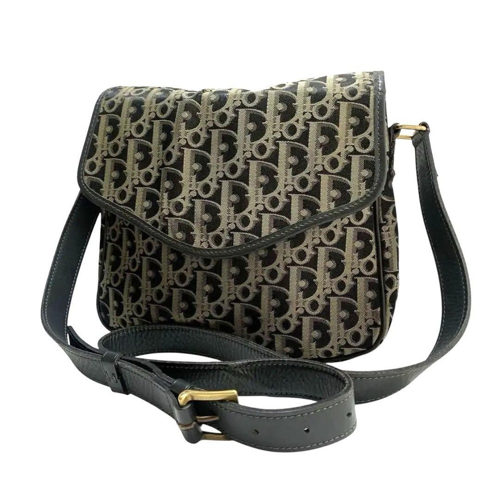 Dior Trotter Shoulder Bag Canvas Black Authentic I0719827
