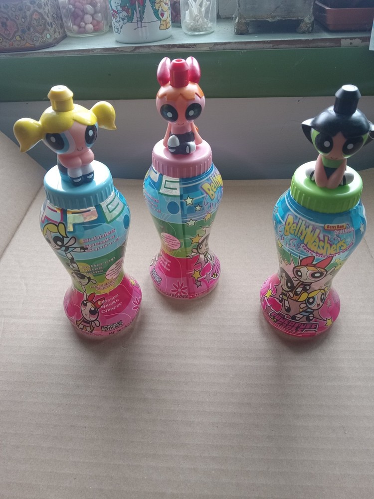 Powerpuff Girls Belly Washers Bottle Lot of 3 BUBBLES BUTTERCUP BLOSSOM Empty
