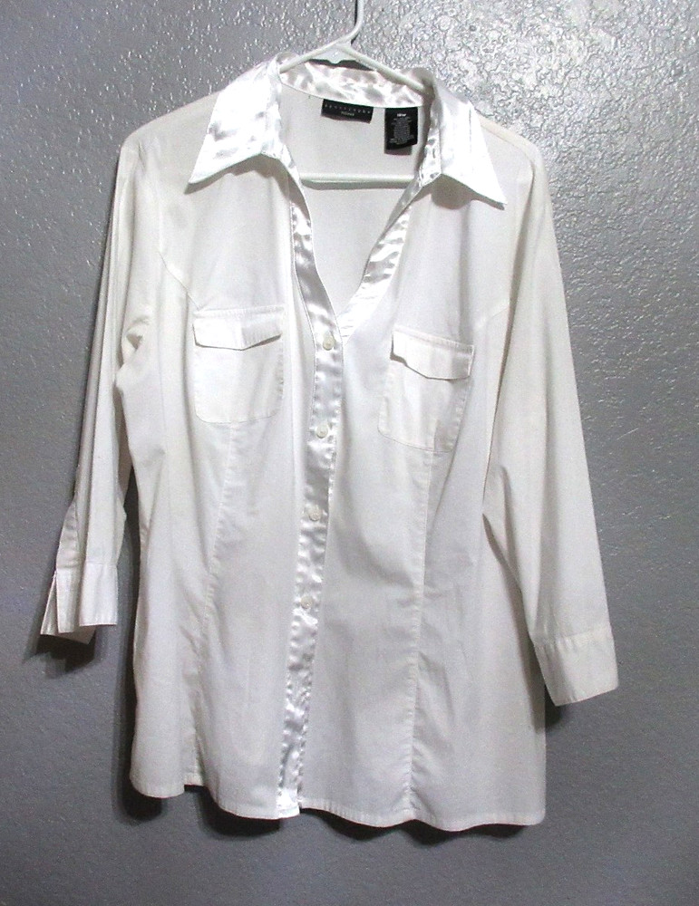 Size 18W APOSTROPHE White 3/4 Sleeve Dress Blouse