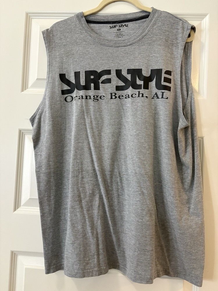 Surf Style Gray Graphic Logo Crew Neck Sleeveless T-Shirt Men XL