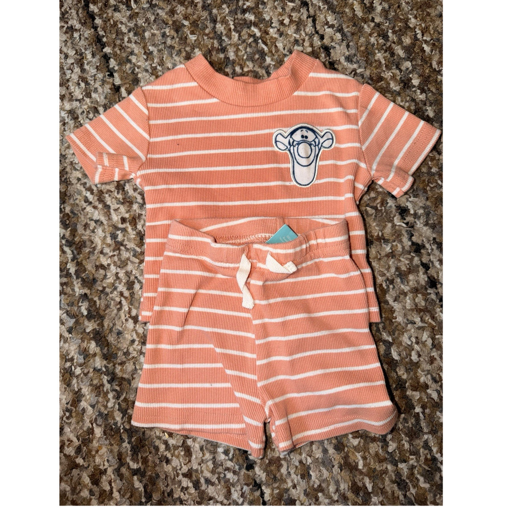 Disney Baby Tigger 2pc Outfit Set 0-3M Pink/White Striped Tee Shorts