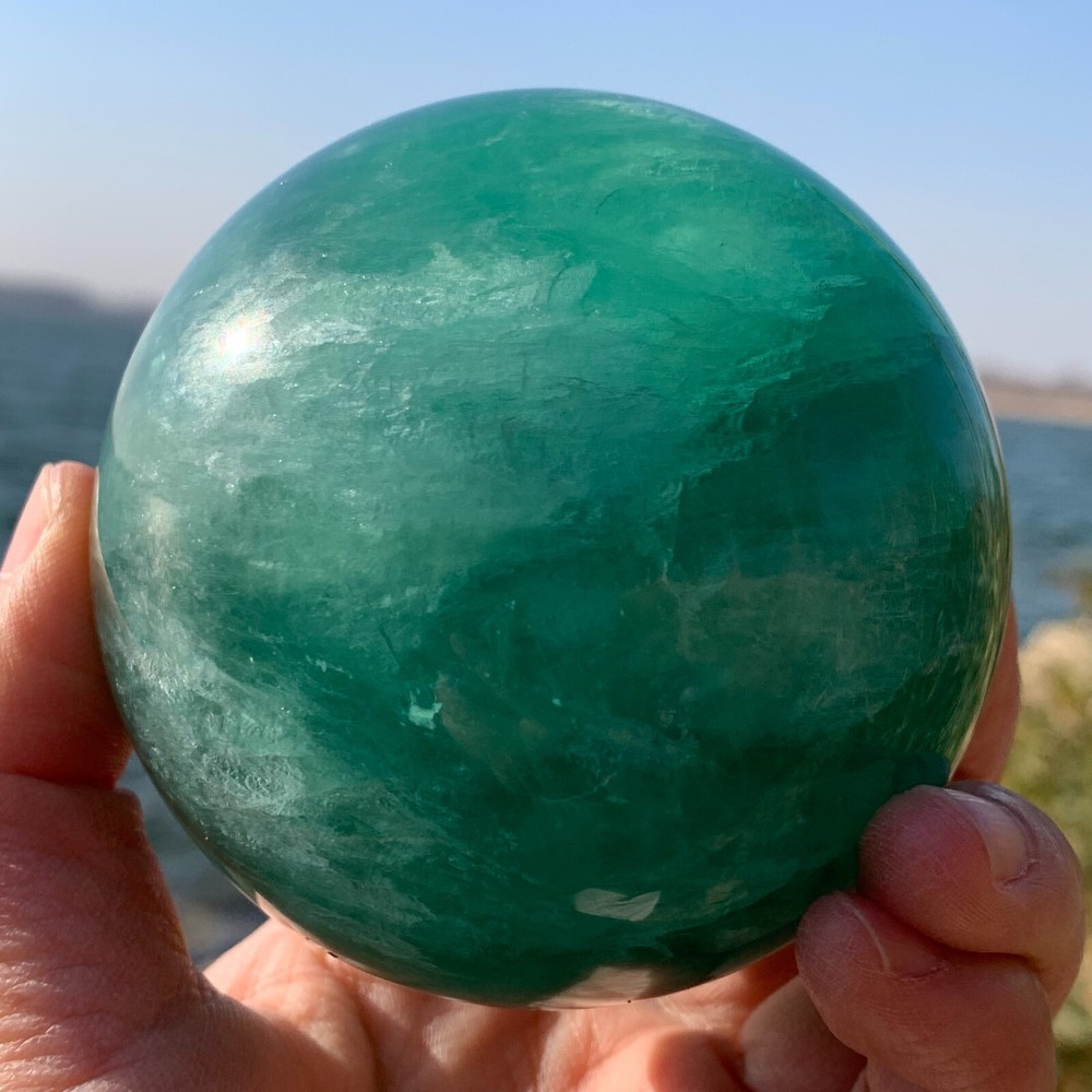 1.77LB Natural Green fluorite ball quartz crystal Sphere Reiki energy healing