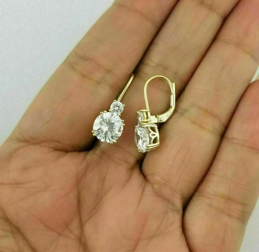 2.00Ct Round Cut Lab Created Diamond 14K Gold Finish Drop/Dangle Tiny Earrings