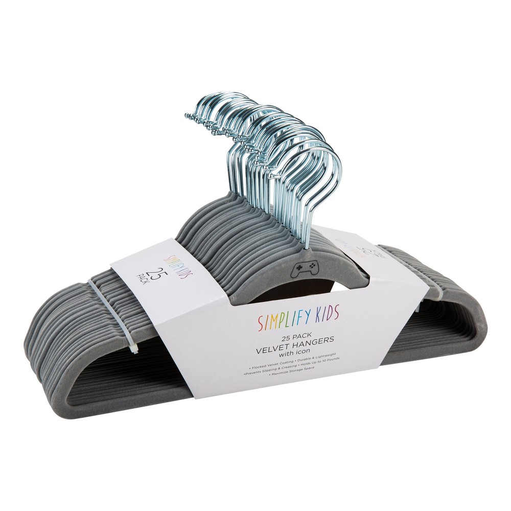 Velvet Kids Hangers with Icons 25-Pack Light Gray Non-Slip Closet Organizers  