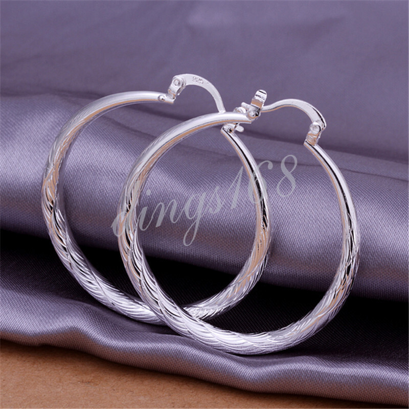 Sterling Silver 38mm Tarnish-Resistant Round Hoop Earrings 925 Medium Size 1.5 Inch