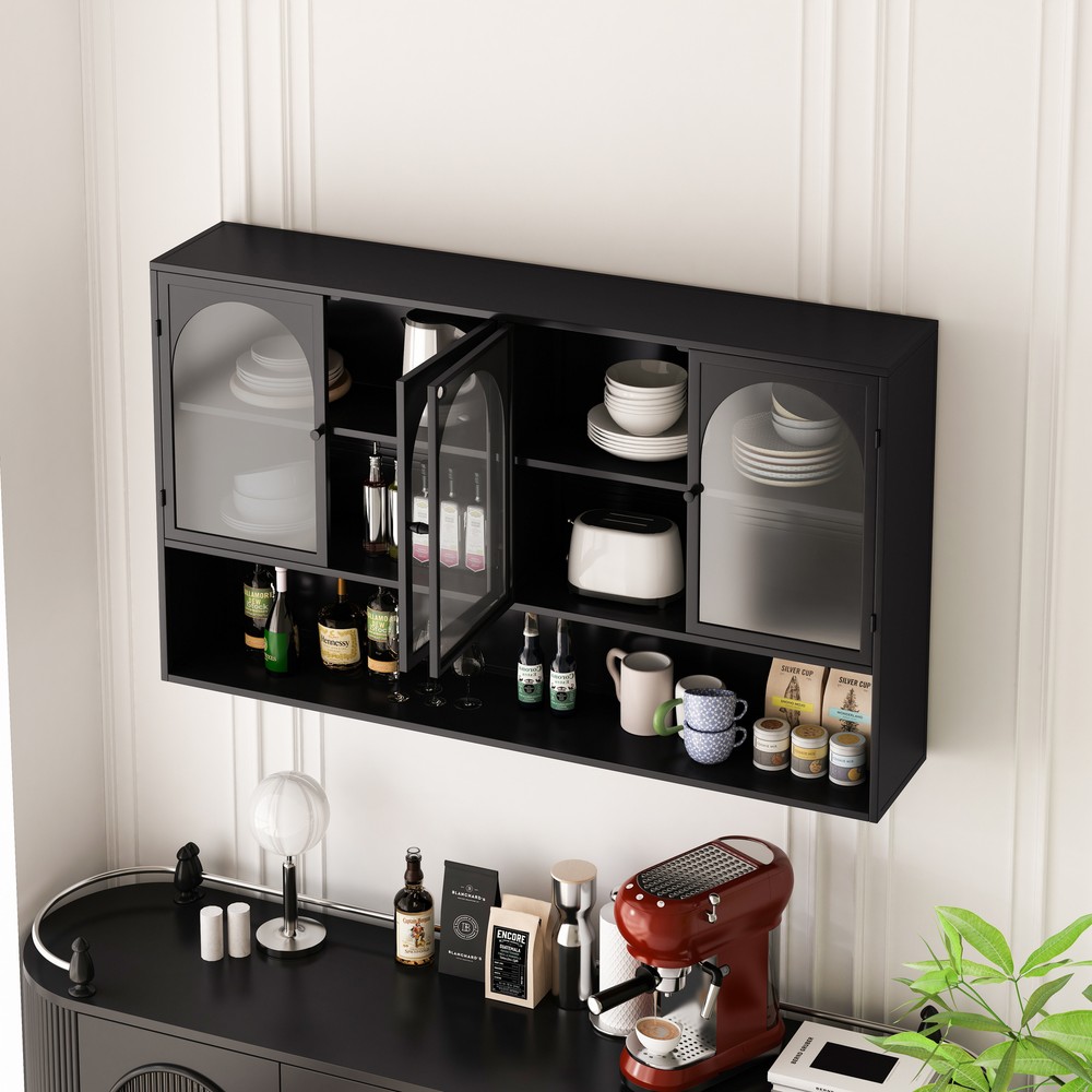 47.25-Inch 4-Door Glass Wall Cabinet for Kitchen Storage and Display  