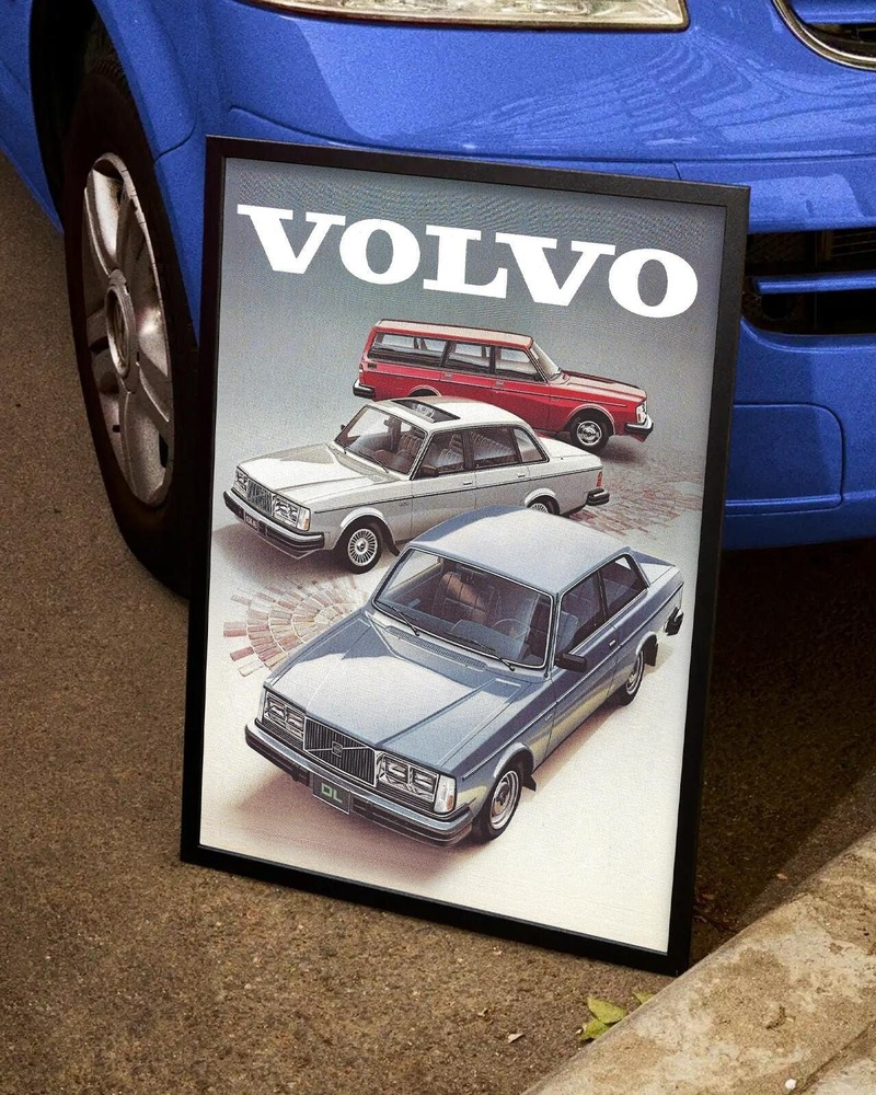 Volvo 80s Retro Poster Featuring Classic Cars Vintage Wall Art Decor