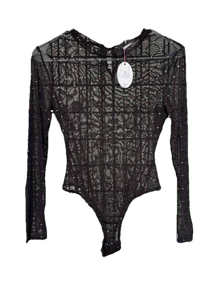 Avid Love Womens Small Black Lace Lingerie Bodysuit Snap Botton NWT