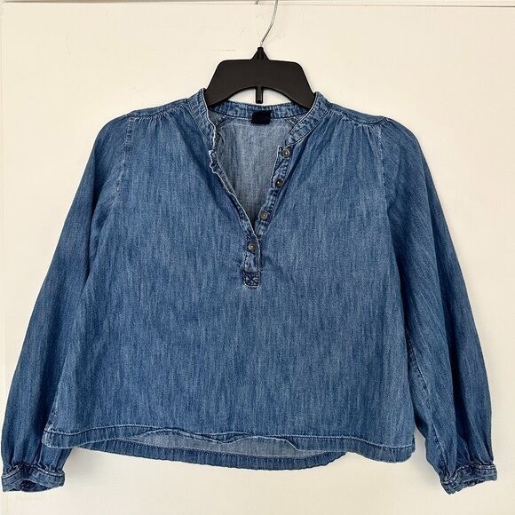 Gap Kids Organic Cotton Top Girls Youth Size L Denim Blue Chambray