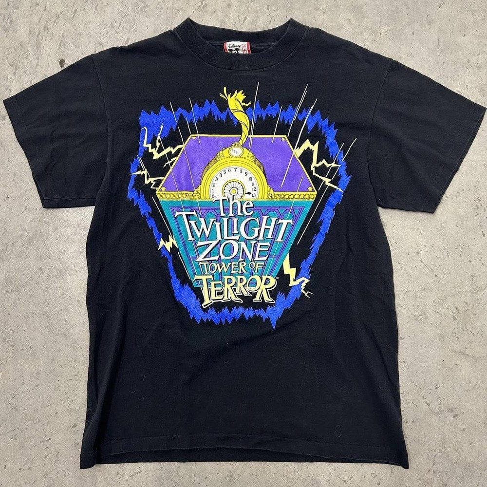 Vintage 90s Disney Tower of Terror Twilight Zone Lighting Black T-shirt Sz M