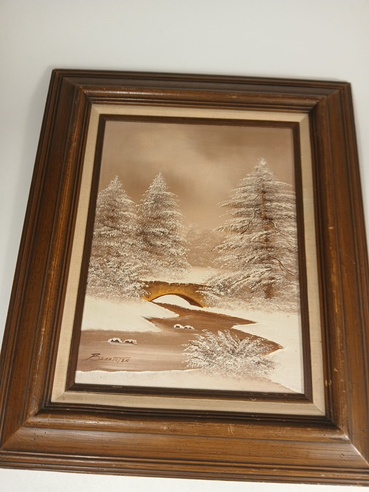 Barrister Signed  Winter Scene Oil Painting Gold Wood Frame Canvas Art 24