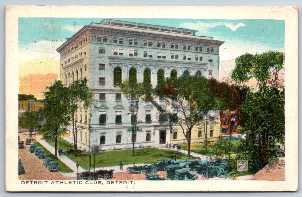Detroit Michigan~Athletic Club Bldg Street View~Postmarked~Vintage Postcard