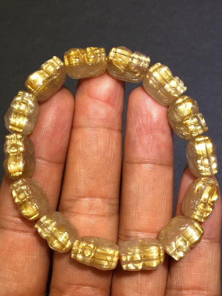 AA+Natural gold Hair Rutilated Quartz Crystal Round Beads Bracelet Healing 14mm