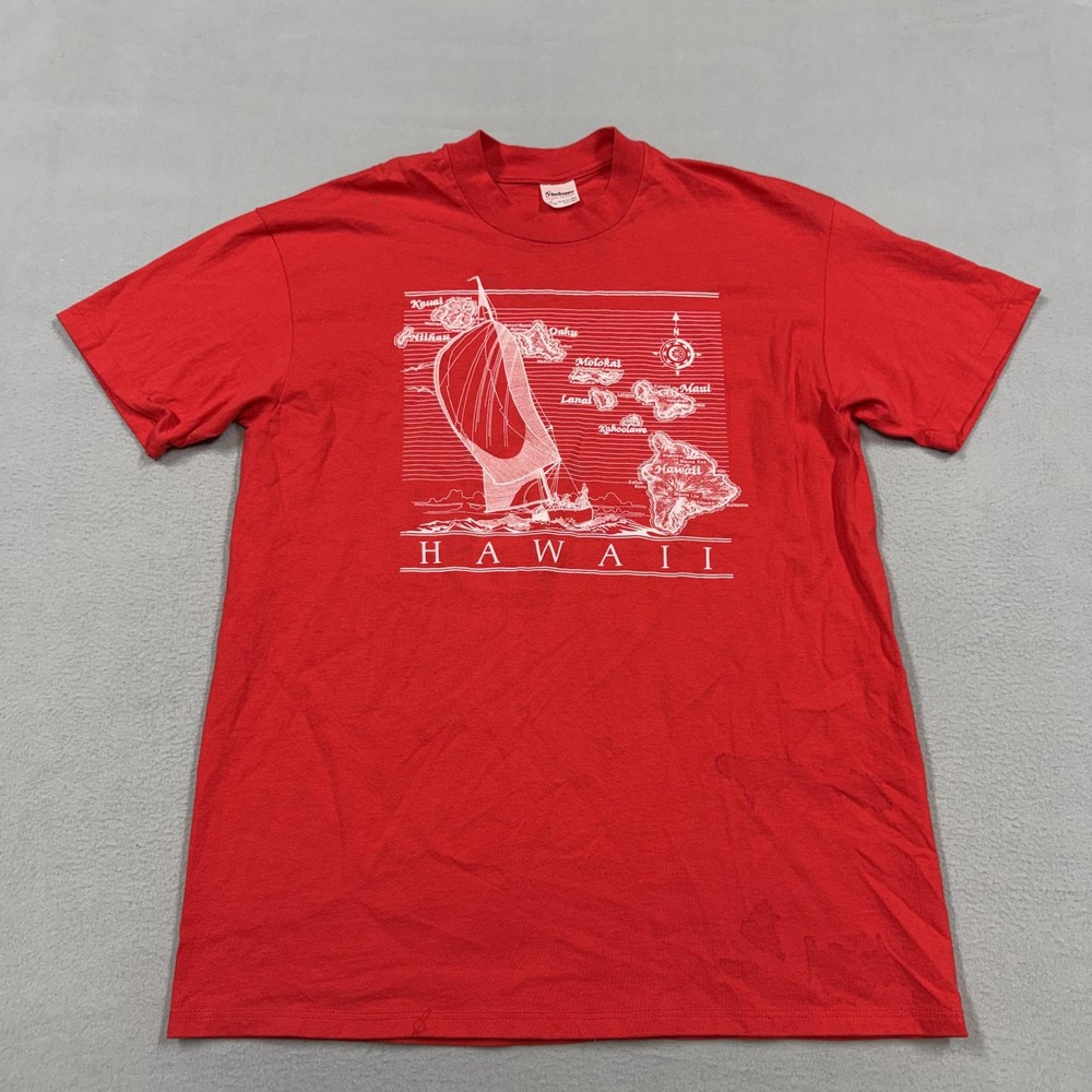 Vintage Hawaii shirt mens Large Red stedman graphic tee 80s tourist surf beach