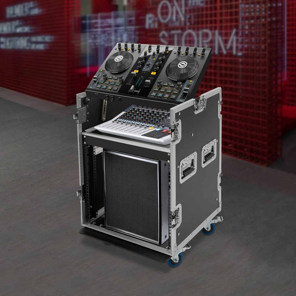 10U PA DJ Rack Road Case w/ 11U Slant Mixer Top Casters