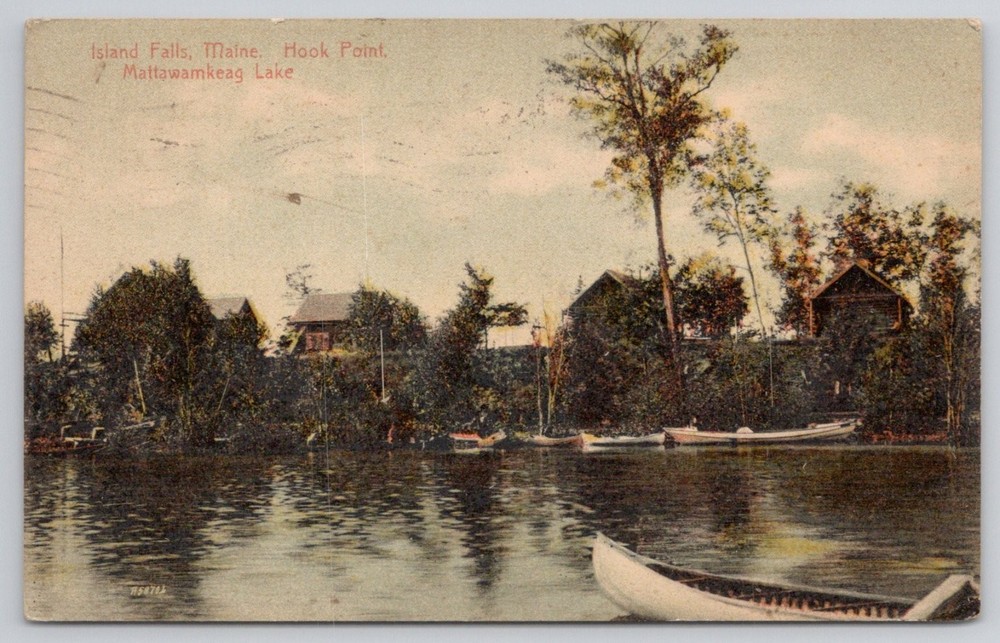Island Falls Maine Hook Point Mattawamkeag Lake c1907 Postcard R. Crabtree