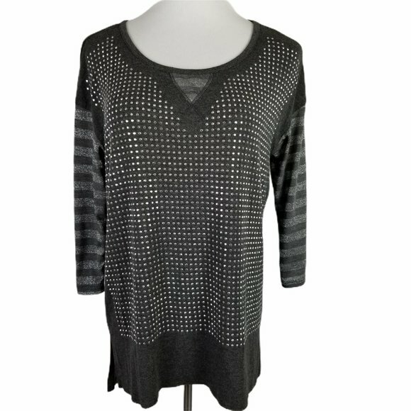 Bleev Silver Studded Gray Tunic Blouse Women Medium 3/4 Sleeve