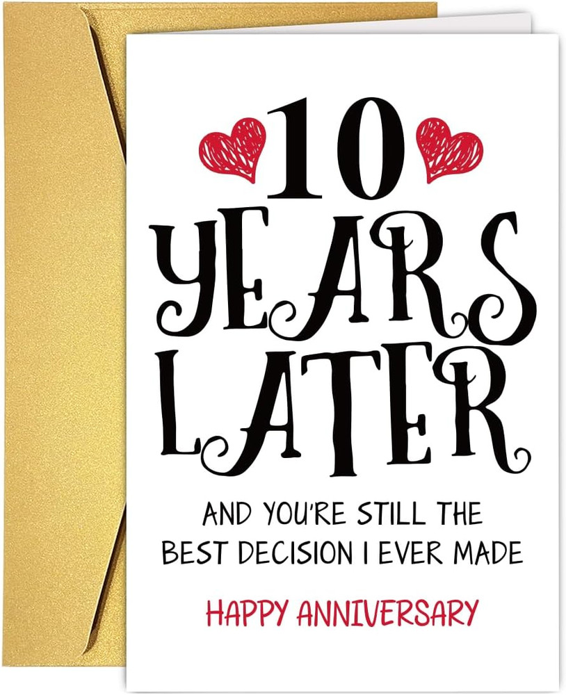 Romantic 10 Years Anniversary Card for Husband Wife, Sweet 10Th Wedding Annivers