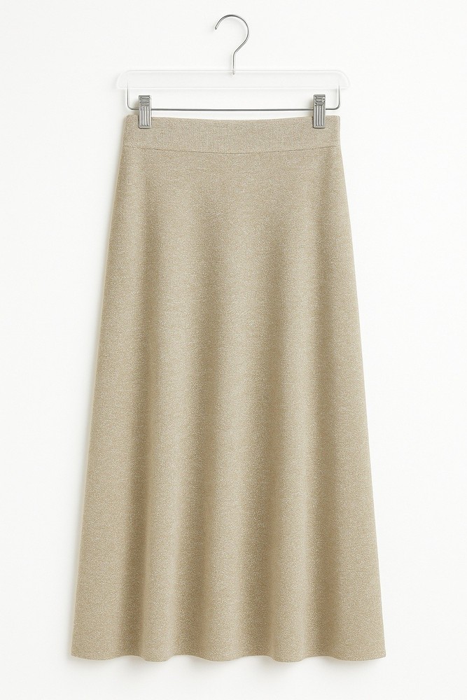 Ann Taylor Metallic Knit A-Line Midi Skirt Gold Silver Shimmer Pull-On SZ M NWT