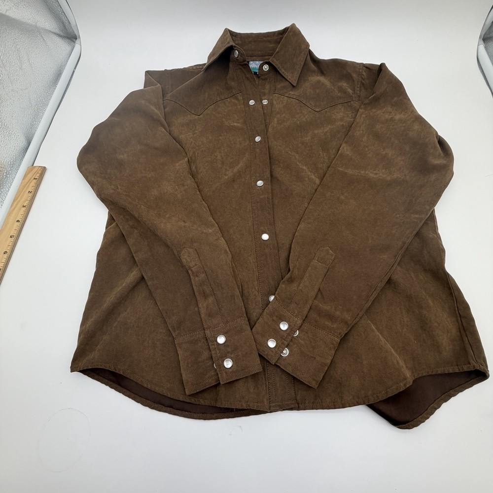 Sandy River Shirt Women’s Small Brown Western Pearl Snap Faux Suede Cowboy Rodeo