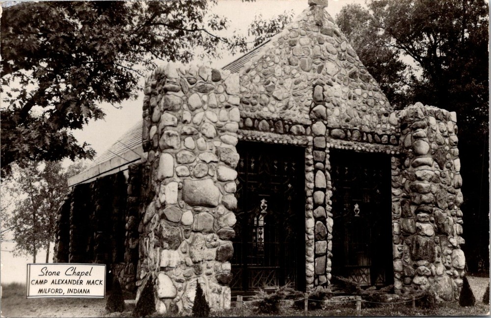 RPPC Stone Chapel, Camp Mack Milford IN Vintage Postcard N14