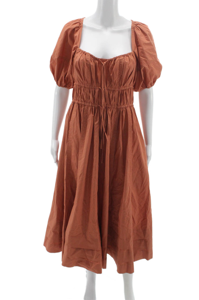 Ulla Johnson Women Fit & Flare Sundress Brown Square Neck Drawstring Size 4Free Shipping in US $100+ Orders | $6.95 Orders Below