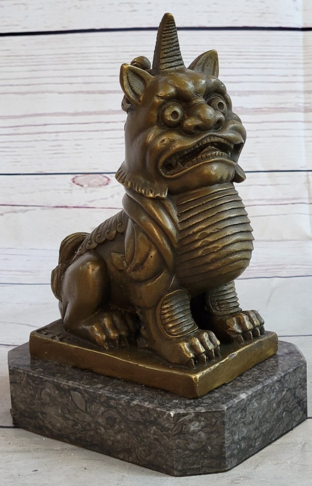 Royal Pure Bronze exquisite Foo Dog beast Statue Sculpture Chinese Vintage SALE