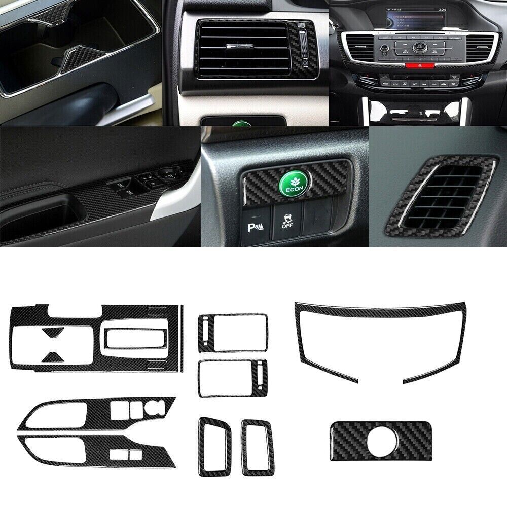 15Pcs Carbon Fiber Full Interior Kit Set Cover Trim For Honda Accord Coupe 13-17