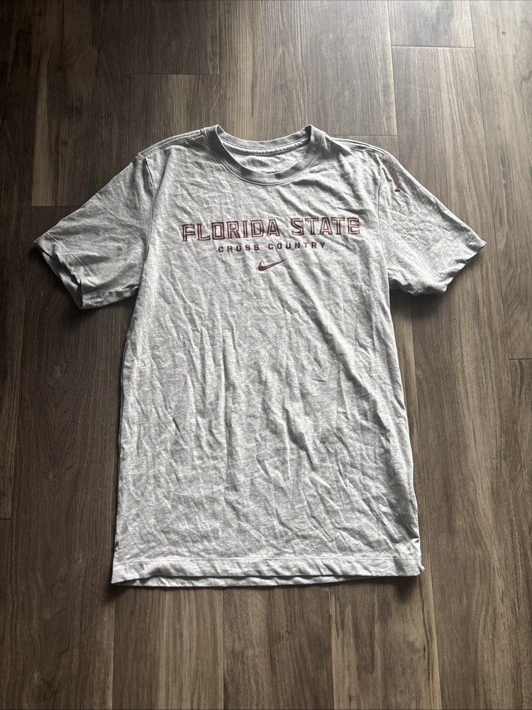 Nike Florida State FSU Cross Country T-Shirt Mens Small Gray Spellout Logo