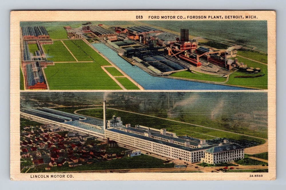 Detroit MI-Michigan, Ford Motor Co Fordson Plant, Lincoln Vintage c1938 Postcard