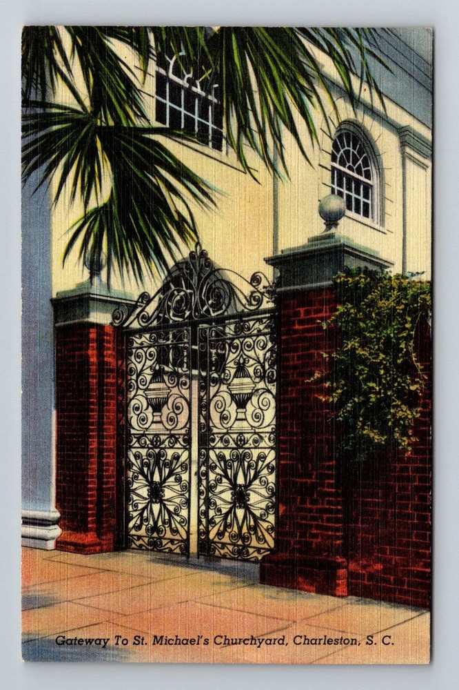 Charleston, SC-South Carolina St Michael’s Churchyard Iron Gate Vintage Postcard