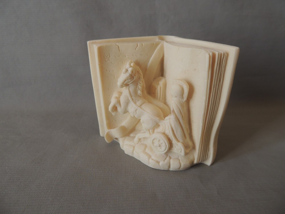 Greek alabaster small statue Achilles chariot in the book-image