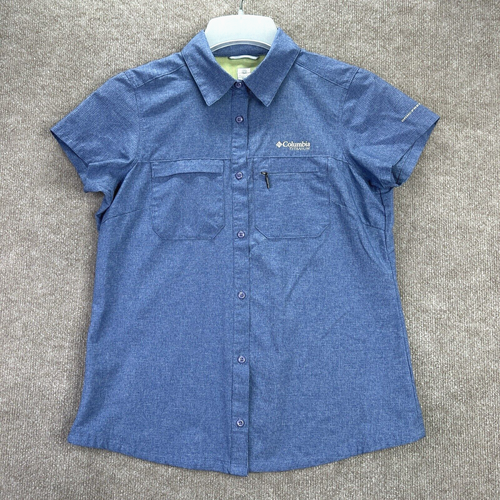 Columbia Titanium Shirt Womens M Blue Vented Mesh Zip Pockets Omni Freeze Zero