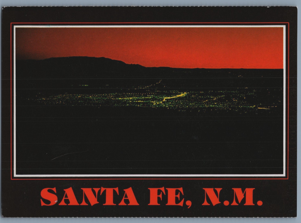 New Mexico Santa Fe Aerial View at Night Continental Petley Postcard