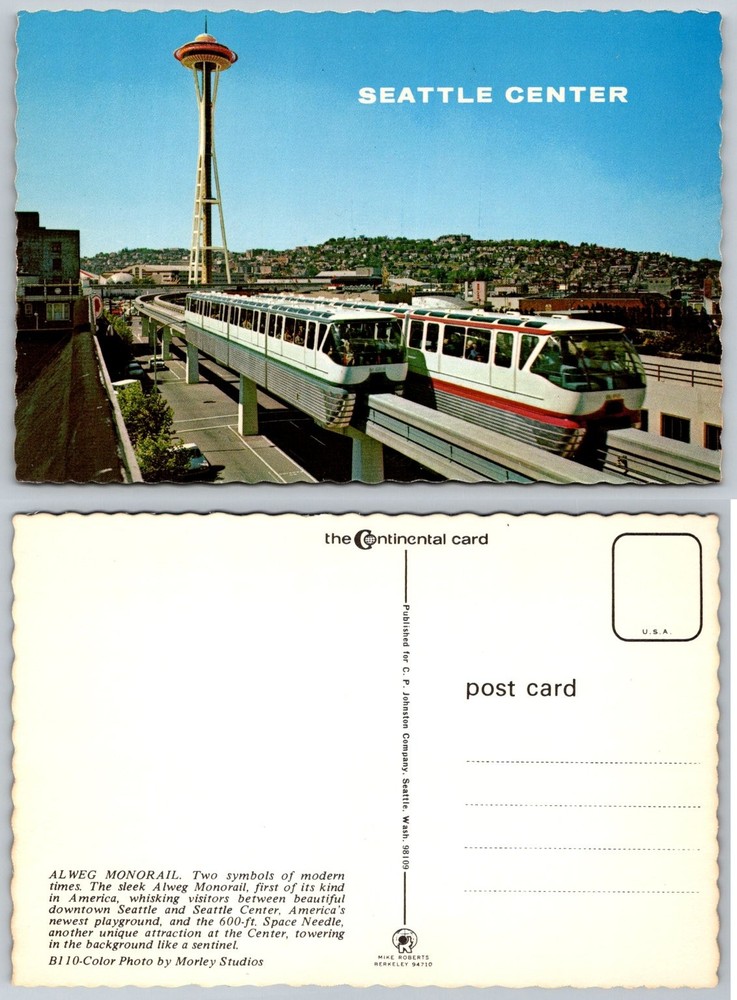 Seattle Center Monorail Space Needle Vintage Postcard 1960s Alweg Train