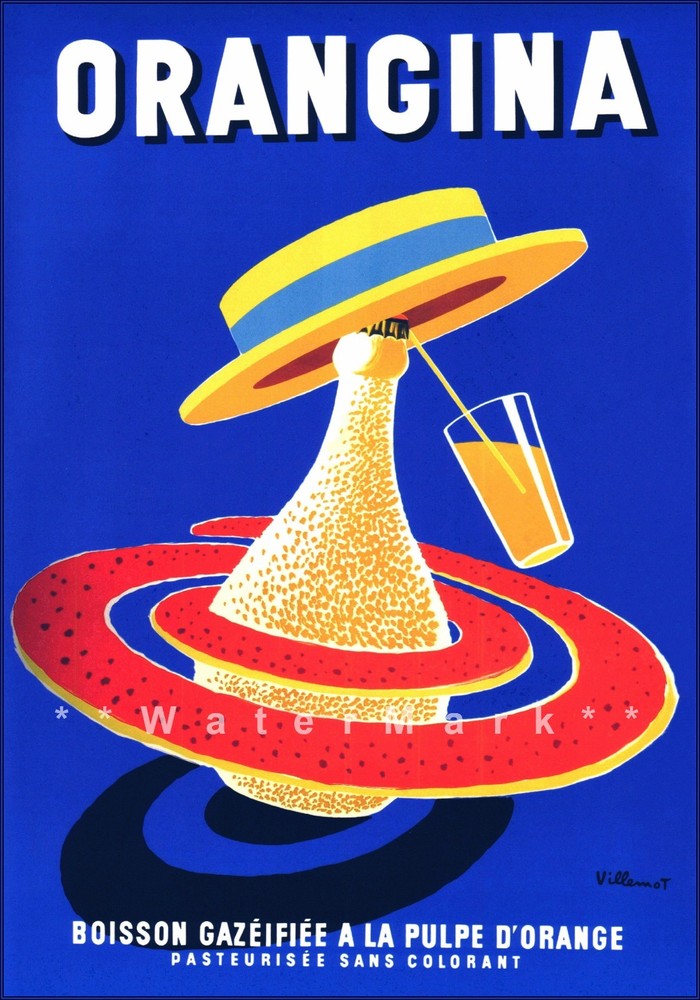 Orangina Drink Vintage Poster Print Straw Hat Retro Style Wall Home Décor Art