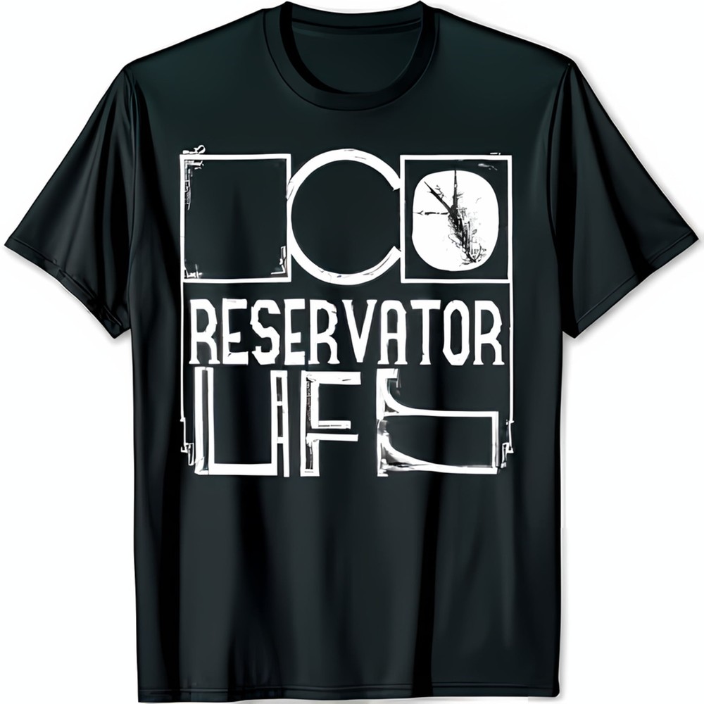 Black Graphic T-Shirt with Abstract Design O in Center RESERVATOR LIFE-image