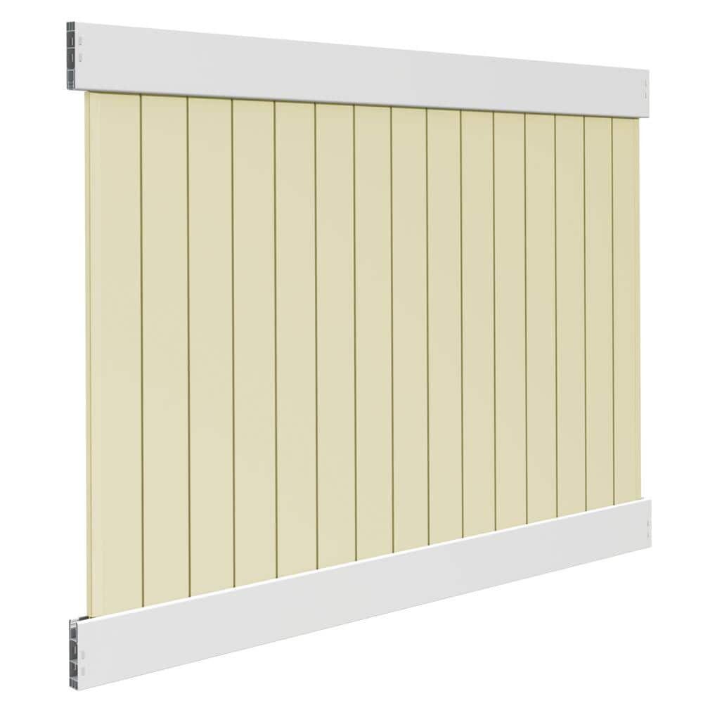 6ft x 8ft White Vinyl Privacy Fence Kit with Sand Infill Framed Flat Panel