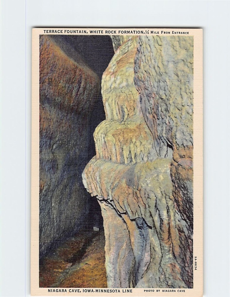 Postcard Terrace Fountain White Rock Formation Niagara Cave Iowa-Minnesota Line